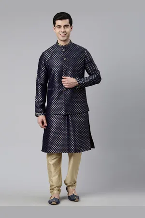 TheEthnic.Co Ethnic Motifs Woven Design Regular Kurta With Churidar & Nehru Jacket