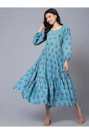 Bani Women Floral Printed Fit And Flare Cotton Midi Dress
