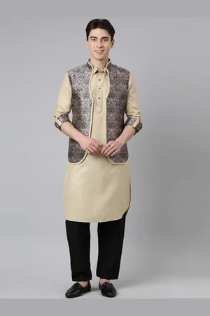 TheEthnic.Co Shirt Collar Pathani Kurta with Pyjamas with Printed Jacket
