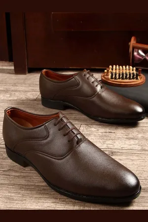 MUTAQINOTI Men Brown Solid Formal Oxfords
