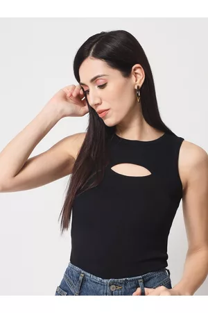 CHARMGAL Round Neck Ribbed Cut Out Eco Liva Modal Top