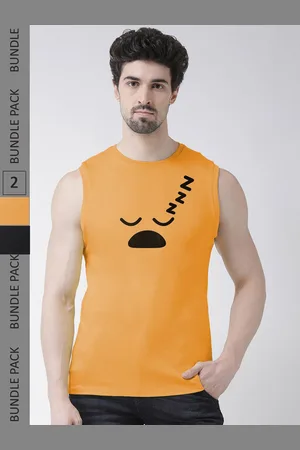 Friskers Pack Of 2 Printed Sleeveless Slim Fit Pure Cotton Sports T-shirt