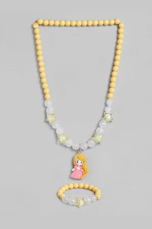 EL REGALO Girls Yellow Beaded Necklace Bracelet Jewellery Set
