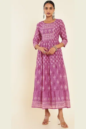 Soch Pink Ethnic Motifs Printed Modal Fit & Flare Midi Ethnic Dress