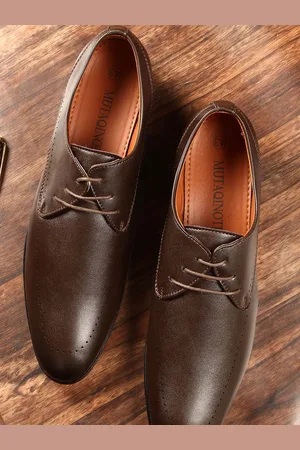 MUTAQINOTI Men Brown Solid Formal Derbys