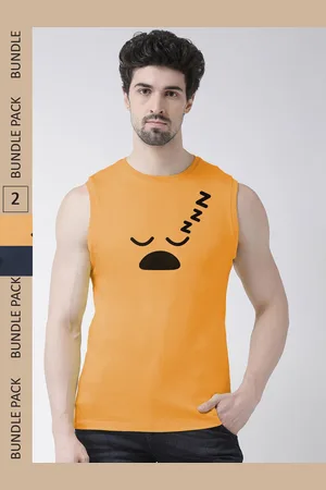 Friskers Pack Of 2 Graphic Printed Sleeveless Slim Fit Pure Cotton Sports T-shirt