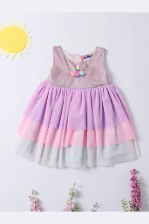 Nauti Nati Girls Grey Colourblocked Layered Net Dress