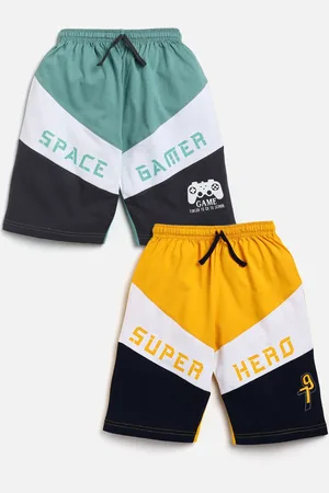 YK Boys Pack Of 2 Assorted Colourblocked Printed Pure Cotton Shorts