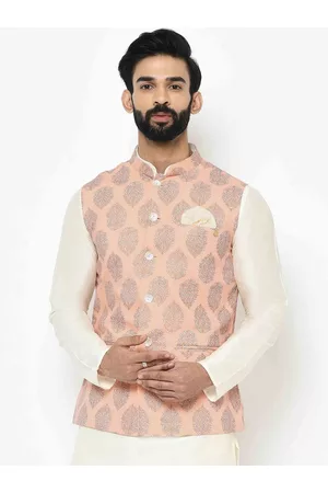 VASTRAMAY Men's Pink Solid Classic Royal Cotton Blend Nehru Jacket –  vastramay