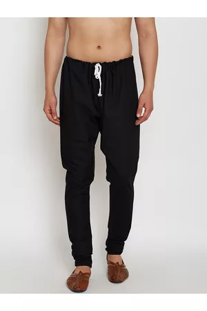 SOJANYA Men Black Solid Dupion Silk Pyjamas