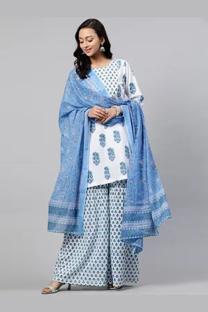 indo street Floral Printed Pure Cotton Kurti with Palazzos & Dupatta