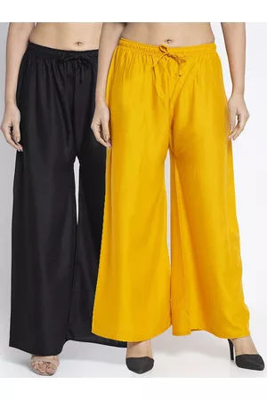Jinfo Women Black & Yellow Set Of 2 Solid Straight Fit Palazzo