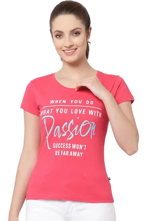 PROTEENS Women Pink Typography Printed V-Neck Cotton T-shirt