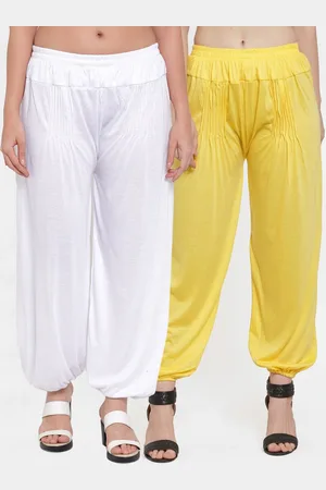 GRACIT Women White & Yellow Set of 2 Solid Pure Cotton Loose-Fit Harem Pants