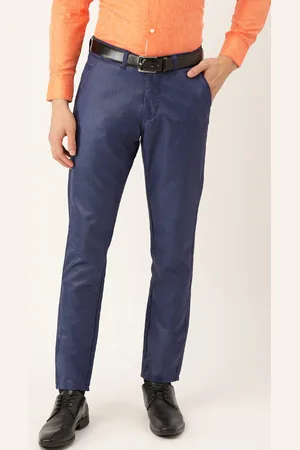 SOJANYA Men Blue Solid Smart Fit Formal Trousers