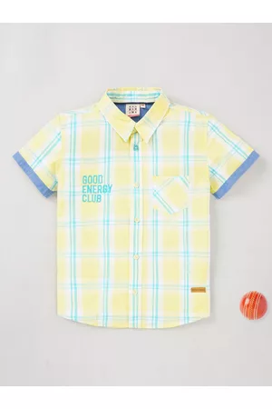 Ed-a-Mamma Boys Checked Spread Collar Short Sleeves Cotton Casual Shirt
