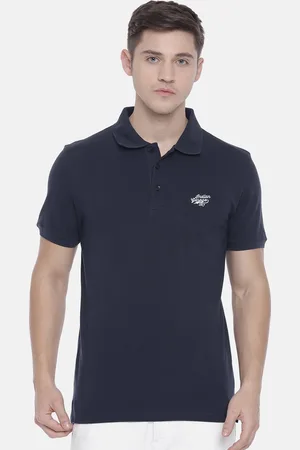 The Indian Garage Co Men Navy Solid Polo Collar Pure Cotton T-shirt