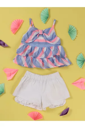 Nauti Nati Girls Blue & White Striped Top & Solid Shorts