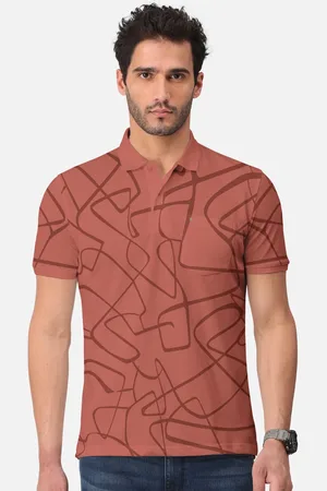 bullmer Abstract Print Polo Collar Short Sleeves Cotton T-shirt