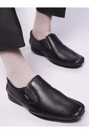 Liberty Men Black Solid Leather Formal Slip-Ons