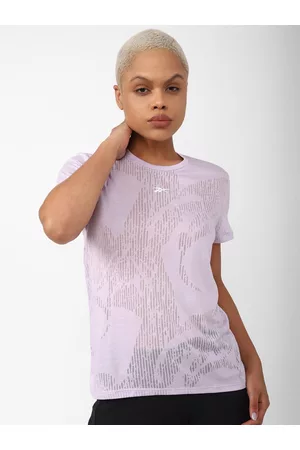 Reebok Women Burnout Brand Logo-Printed T-shirt