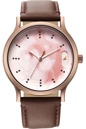 Fastrack Men Printed Round Dial & Leather Straps Analogue Watch- 3296QL01