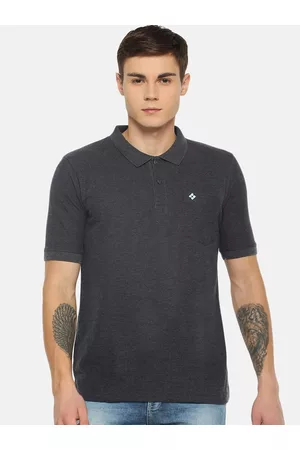 dollar Men Grey Solid Polo Collar T-shirt
