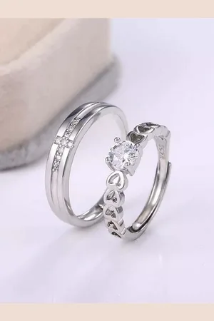 University 2Pcs Silver-Plated Crystal Studded Couple Finger Rings