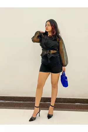 ATHENA Black Shirt Style Sheer Top