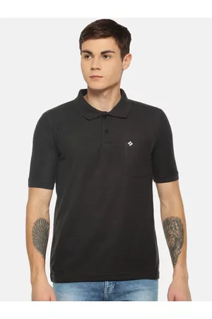 dollar Men Charcoal Grey Solid Polo Collar T-shirt