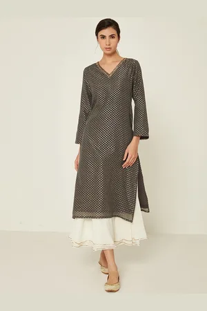 Ancestry Ethnic Motifs Printed Sequinned Zari Brocade Kurta
