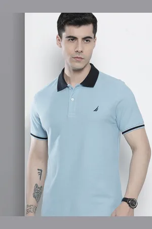 Nautica Men Self Design Polo Collar Pure Cotton T-shirt