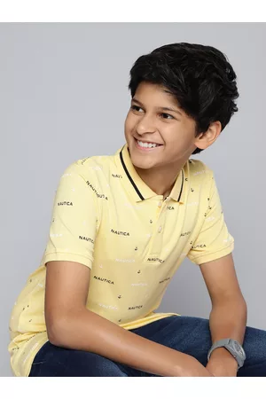 Nautica Boys Pure Cotton Brand Logo Printed Polo Collar T-shirt