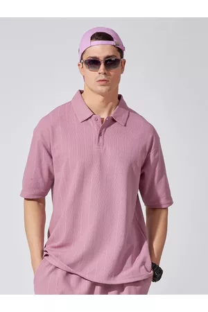 Maniac Men Self Design Polo Collar Cotton Oversize Fitted T-shirt