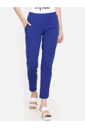 Dollar Missy Women Blue Solid Classic Straight Fit Cigarette Trousers