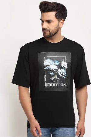 DOOR74 Men Black & White Printed Cotton Boxy T-shirt