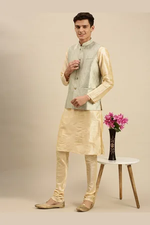 Sanwara Men Green Printed Woven Nehru Jackets