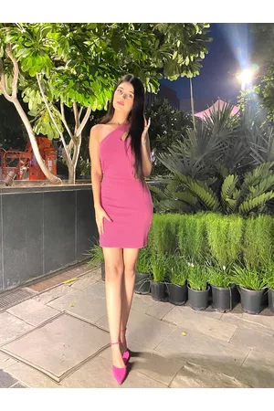 STREET 9 Women Pink Solid One Shoulder Bodycon Dress