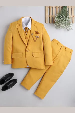 DKGF FASHION Boys Mustard Single-Breasted Suit