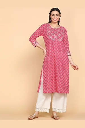 Aturabi Ethnic Motifs Printed Gotta Patti Cotton Kurta