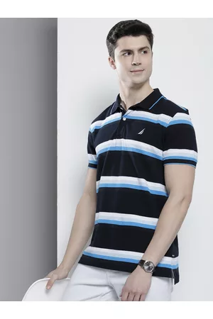 Nautica Men Pure Cotton Striped Polo Collar T-shirt