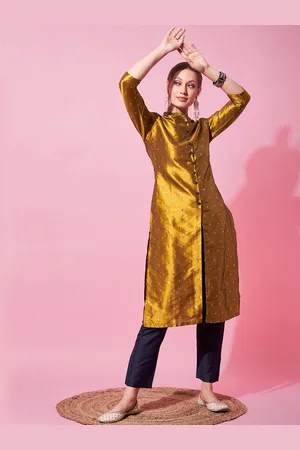 indo street Ethnic Motifs Woven Design Zari Multiple Slit A-Line Kurta with Trousers