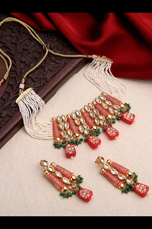 Asmitta Jewellery Gold Plated Kundan-Studded & Beaded Jewellery Set