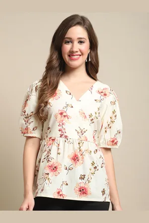 CANTABIL Floral Printed Puff Sleeves A-Line Top