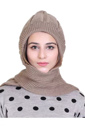 Gajraj Self Design Woolen Beanie With Attached Muffler