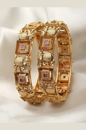 karatcart Set Of 2 Gold-Plated Kundan-Studded Bangles