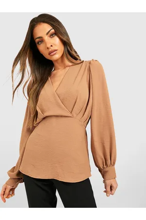 Boohoo Puff Sleeves Layered Wrap Top