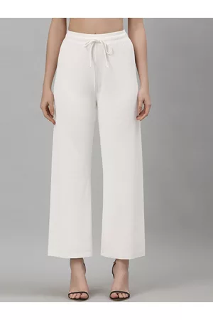 NEUDIS Women High-Rise Relaxed Fit Ribbed Parallel Trousers