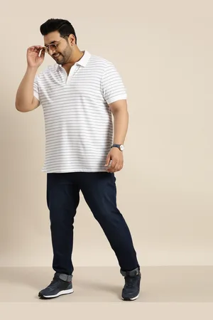 Sztori Men Plus Size Striped Polo Collar Pure Cotton T-shirt