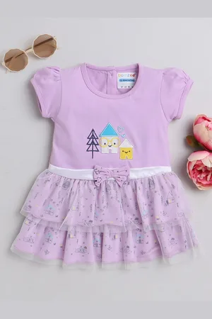 BUMZEE Infant Girls Print Flutter Sleeve Fit & Flare Dress
